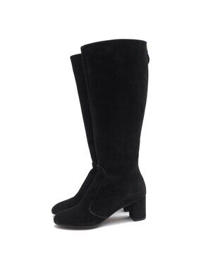 Louis Vuitton Long Boots Shoes Suede Leather Black Back Zip High Heels